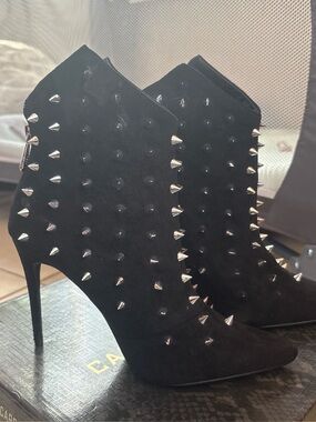 Cape Robbin Black Suede Studded Spike Ankle Booties